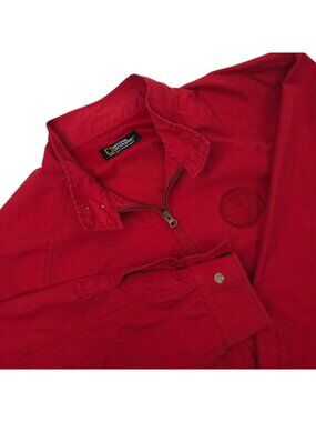 National Geographic Windbreaker L READ Vintage Full Zip Lined Flap Pockets Patch